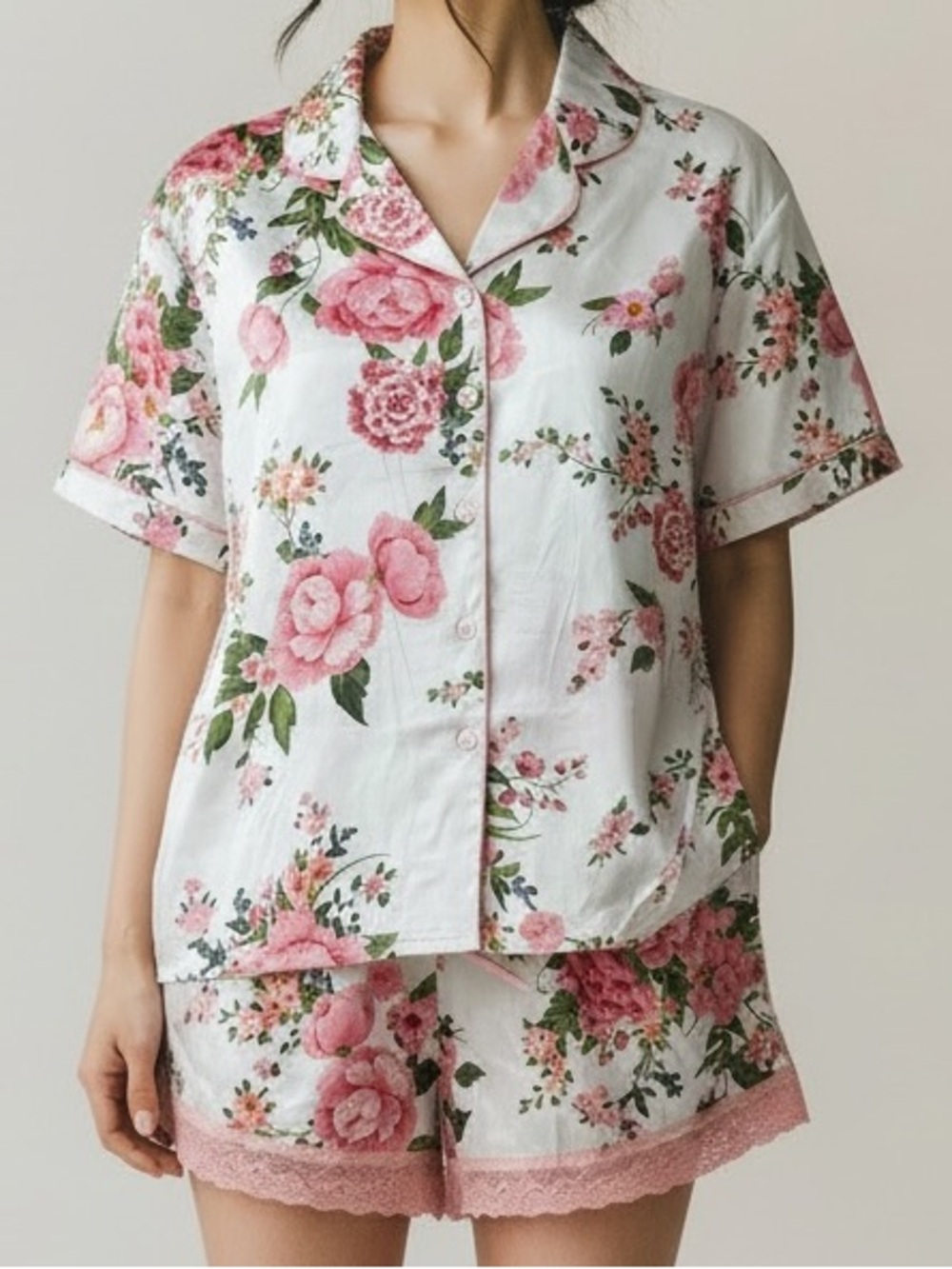 Flora Nikrooz 2 Piece Relaxed Fit Soft Satin Notch Collar Pajama Set Light